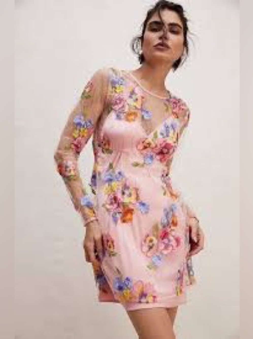For Love And Lemons Pink Floral Embroidered Mini Dress